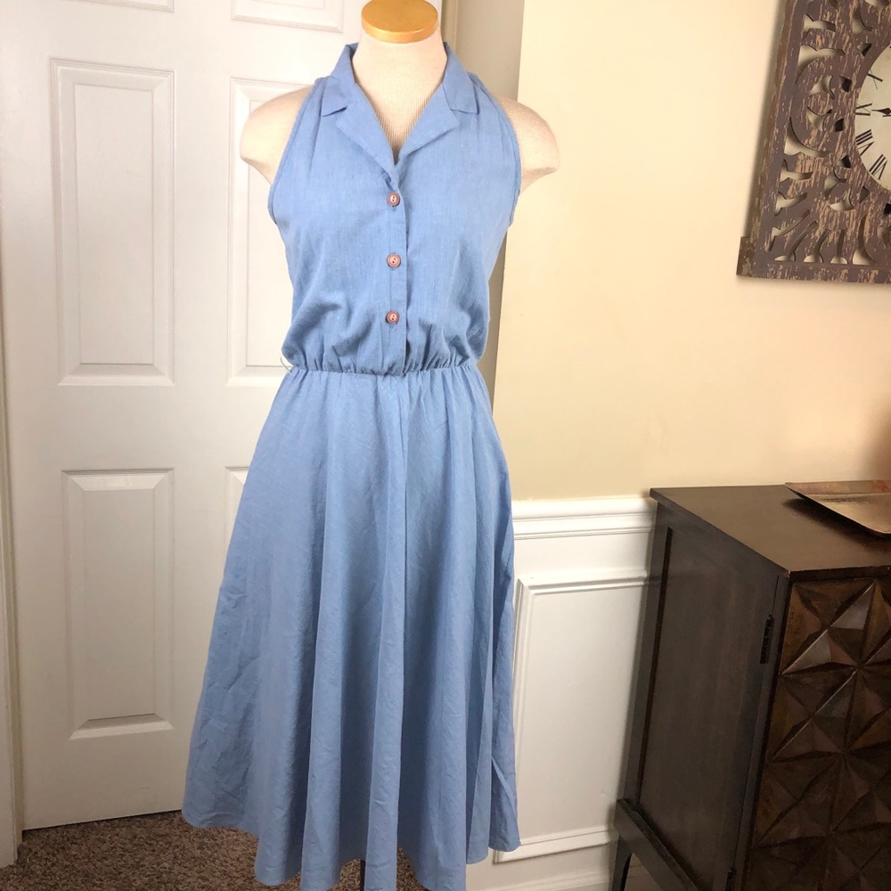 Vintage Sleeveless Chambray Midi Dress